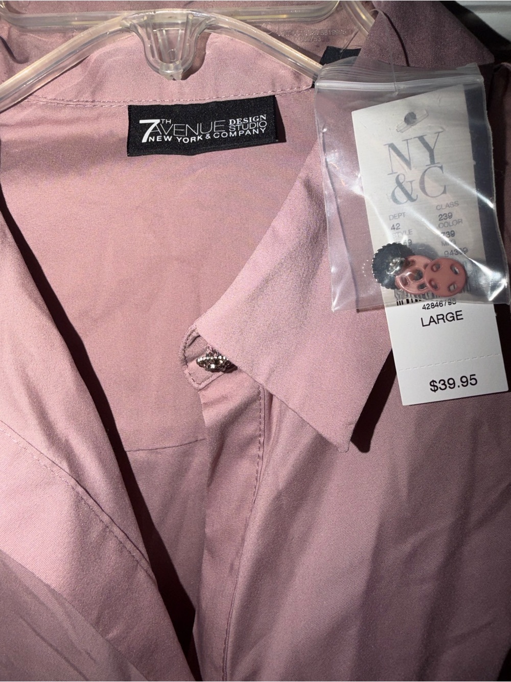 7th Avenue New York & Company Dusty Rose Button-Up Blouse - Picture 1 of 2
